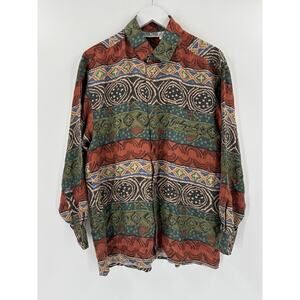 Addiction Vintage Button Down Shirt Mens Small Multicolor Striped 100% Silk